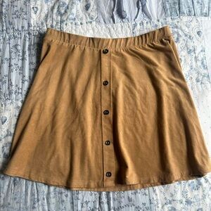 Button-Front Suede Brown Mini Skirt